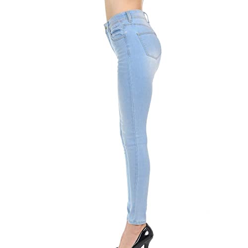 Women's High Rise Skinny 5-Pocket 3D Whiskers Light Denim Jeans Pants