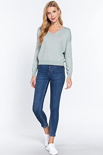 Women's Long Sleeve V-Neck Back Cross Strap Viscose Sweater Top