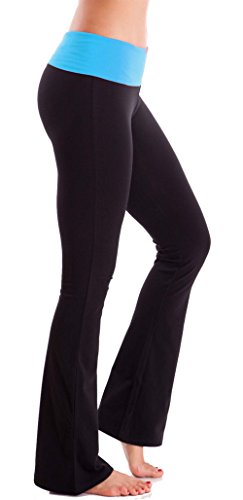 HIgh Waist Foldover Contrast Waist Bootleg Flare Yoga Pants