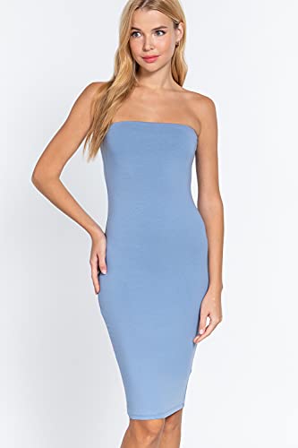 Women's Strapless Bodycon Sexy Stretchy Tube Midi Dress