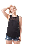 Sleeveless Open Mesh Insert Solid Front Pocket Tank Top