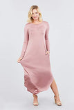 Women's Round Neck Long Sleeve Side Pocket Maxi Dress