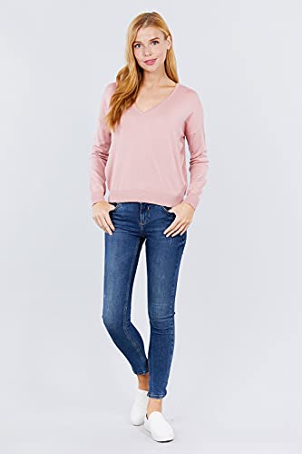 Women's Long Sleeve V-Neck Back Cross Strap Viscose Sweater Top
