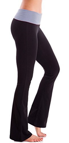 HIgh Waist Foldover Contrast Waist Bootleg Flare Yoga Pants