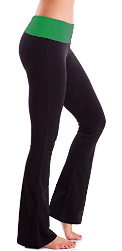 HIgh Waist Foldover Contrast Waist Bootleg Flare Yoga Pants