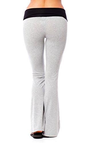 HIgh Waist Foldover Contrast Waist Bootleg Flare Yoga Pants