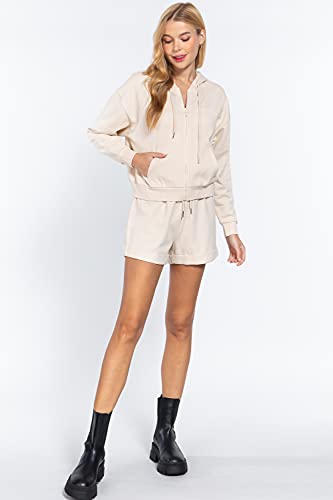 Women's Long Sleeve Inner Brushed French Terry Oversized Hoodie Zip Up Jacket