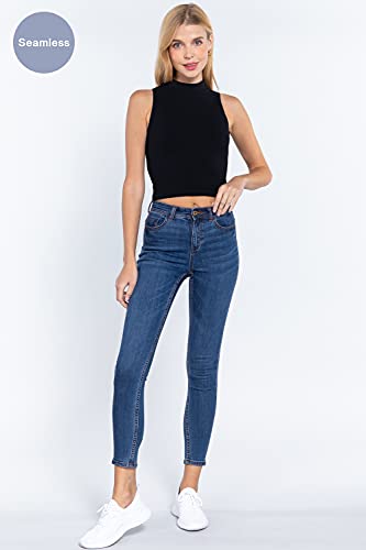 Women's Mock Neck Ribbed Seamless Tank Top
