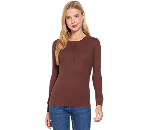 Women's Long Sleeves Henley Thermal Knit Top