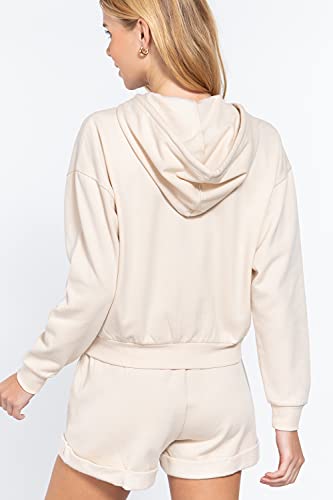 Women's Long Sleeve Inner Brushed French Terry Oversized Hoodie Zip Up Jacket