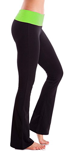 HIgh Waist Foldover Contrast Waist Bootleg Flare Yoga Pants
