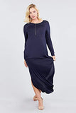 Women's Round Neck Long Sleeve Side Pocket Maxi Dress