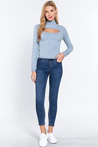 Women's Long Sleeves Mock Neck Front Cut Out Keyhole Sweater