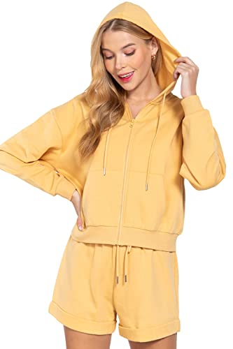 Women's Long Sleeve Inner Brushed French Terry Oversized Hoodie Zip Up Jacket