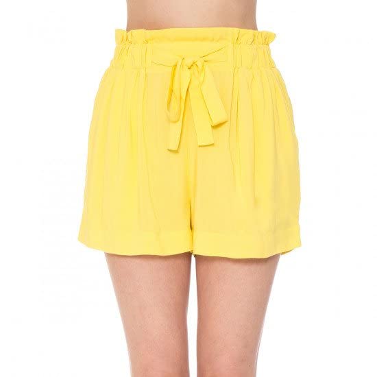 Khanomak Women's Tie-Front High Paperbag Waist Woven Pull-On Shorts