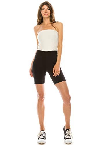 Khanomak Women's Ladies Cotton 15 Inch Outseam Shorts with Wide Waistband Biker Shorts for Layering Dance Sports