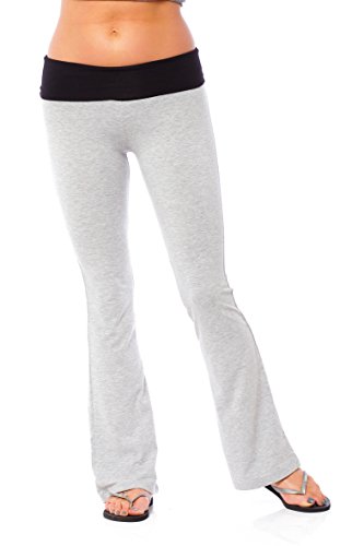 HIgh Waist Foldover Contrast Waist Bootleg Flare Yoga Pants