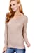 Cotton Blend Thermal V Neck Knit Top for Women Long Sleeves Khaki