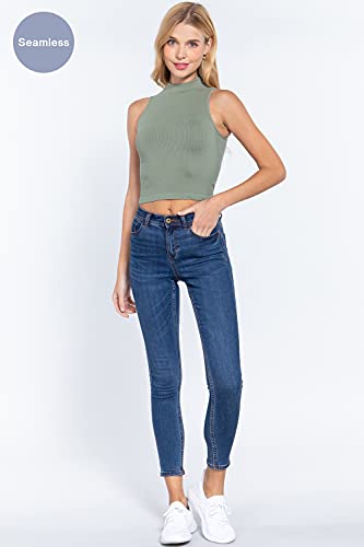 Women's Mock Neck Ribbed Seamless Tank Top