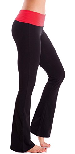HIgh Waist Foldover Contrast Waist Bootleg Flare Yoga Pants