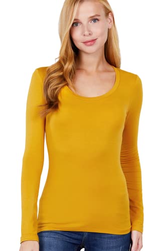 Khanomak Plain Casual Scoop Neck Long Sleeve Tee T-Shirt