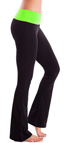 HIgh Waist Foldover Contrast Waist Bootleg Flare Yoga Pants