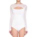 Women's Chest Cutout Mesh Long Sleeve Bodysuit White, Large