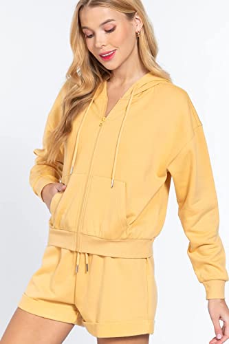 Women's Long Sleeve Inner Brushed French Terry Oversized Hoodie Zip Up Jacket