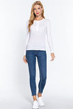 Women's Long Sleeve Crew Neck with Button Placket Rib Knit Top