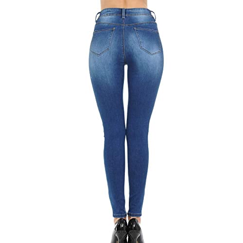 Women's High Rise Skinny 5-Pocket 3D Whiskers Light Denim Jeans Pants