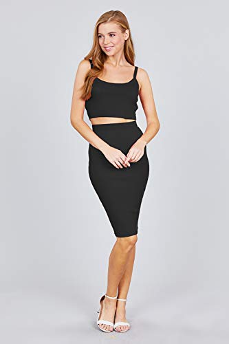 Women's Crop Cami Tank Top & Pencil Midi Skirt Ribbed Set