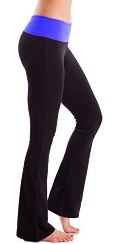 HIgh Waist Foldover Contrast Waist Bootleg Flare Yoga Pants