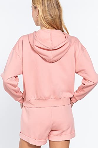Women's Long Sleeve Inner Brushed French Terry Oversized Hoodie Zip Up Jacket