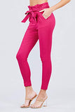 Women's Belted High Waisted Pegged Stretch Pants