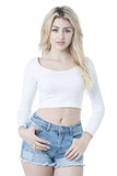 Long Sleeves Scoop Neck Crop Top Stretch Mini Shirt Dance One Size