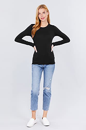 Khanomak Women's Long Sleeve Crew Cotton Spandex Jersey Top0