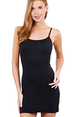 Women's Adjustable Spaghetti Straps Straight Neck Line BodyCon Cami Mini Dress