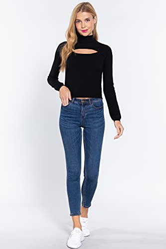 Women's Long Sleeves Mock Neck Front Cut Out Keyhole Sweater