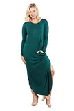 Women's Round Neck Long Sleeve Side Pocket Maxi Dress