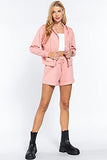 Women's Long Sleeve Inner Brushed French Terry Oversized Hoodie Zip Up Jacket