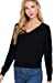 Women's Long Sleeve V-Neck Back Cross Strap Viscose Sweater Top