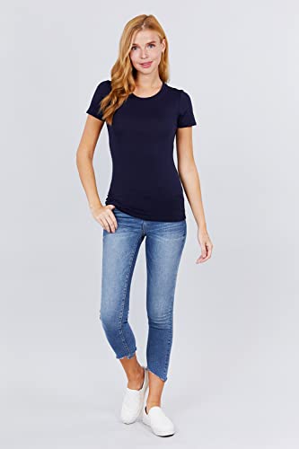 Khanomak Women's Short Sleeves Crew Neck Cotton Spandex Jersey Top