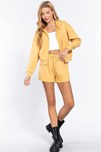Women's Long Sleeve Inner Brushed French Terry Oversized Hoodie Zip Up Jacket