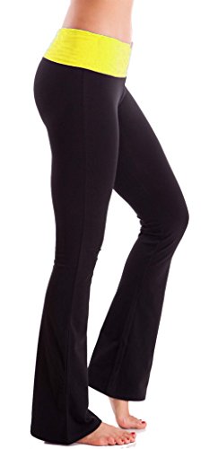 HIgh Waist Foldover Contrast Waist Bootleg Flare Yoga Pants