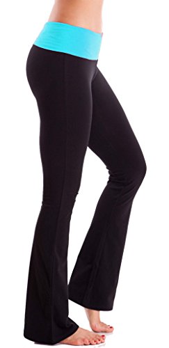 HIgh Waist Foldover Contrast Waist Bootleg Flare Yoga Pants
