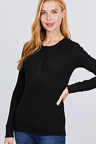 Women's Long Sleeves Henley Thermal Knit Top