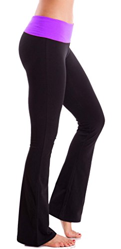 HIgh Waist Foldover Contrast Waist Bootleg Flare Yoga Pants