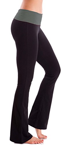 HIgh Waist Foldover Contrast Waist Bootleg Flare Yoga Pants
