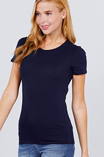 Khanomak Women's Short Sleeves Crew Neck Cotton Spandex Jersey Top