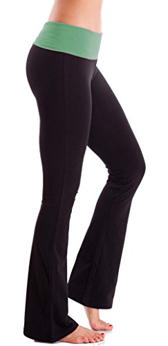 HIgh Waist Foldover Contrast Waist Bootleg Flare Yoga Pants